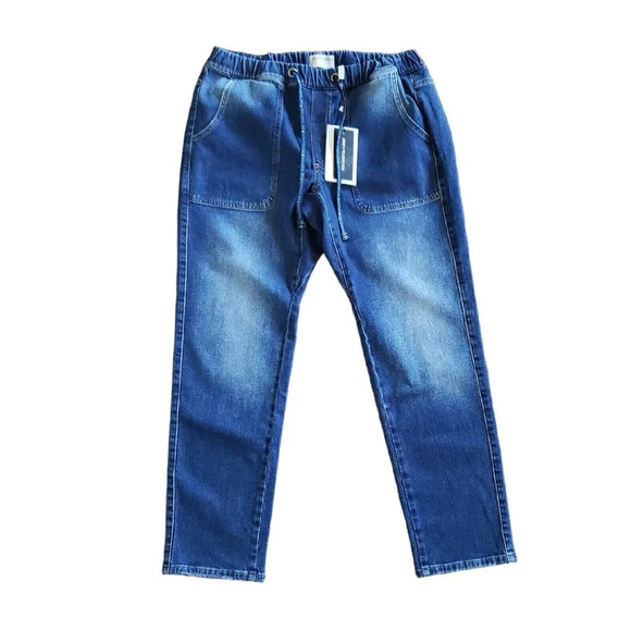 Free People One Tea Spoon Luxe Power Blue Shabbies Drawstring Boyfriend Jeans - Picture 1 of 16